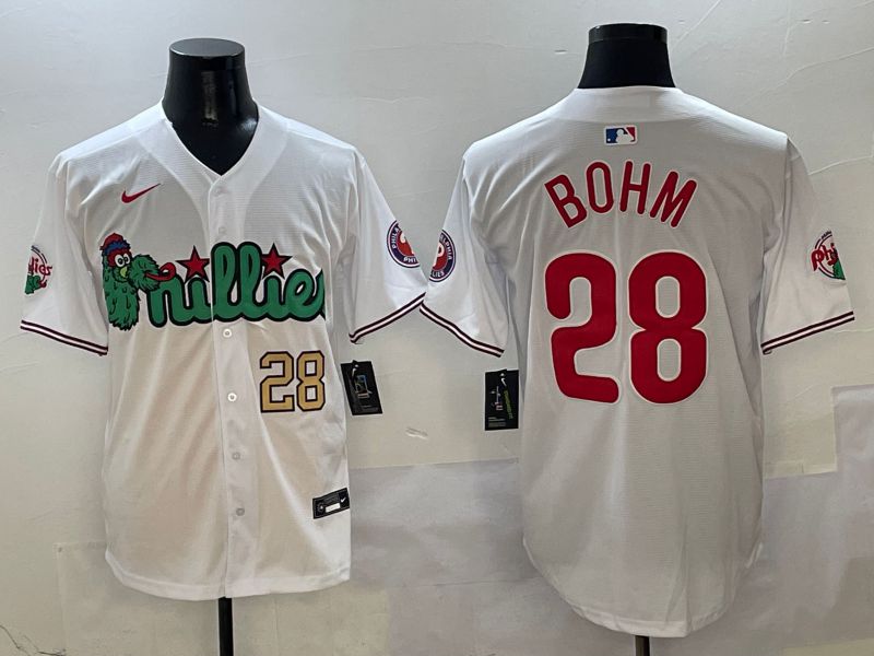 Men Philadelphia Phillies #28 Bohm White three generations Joint Name Nike 2025 MLB Jersey style 3